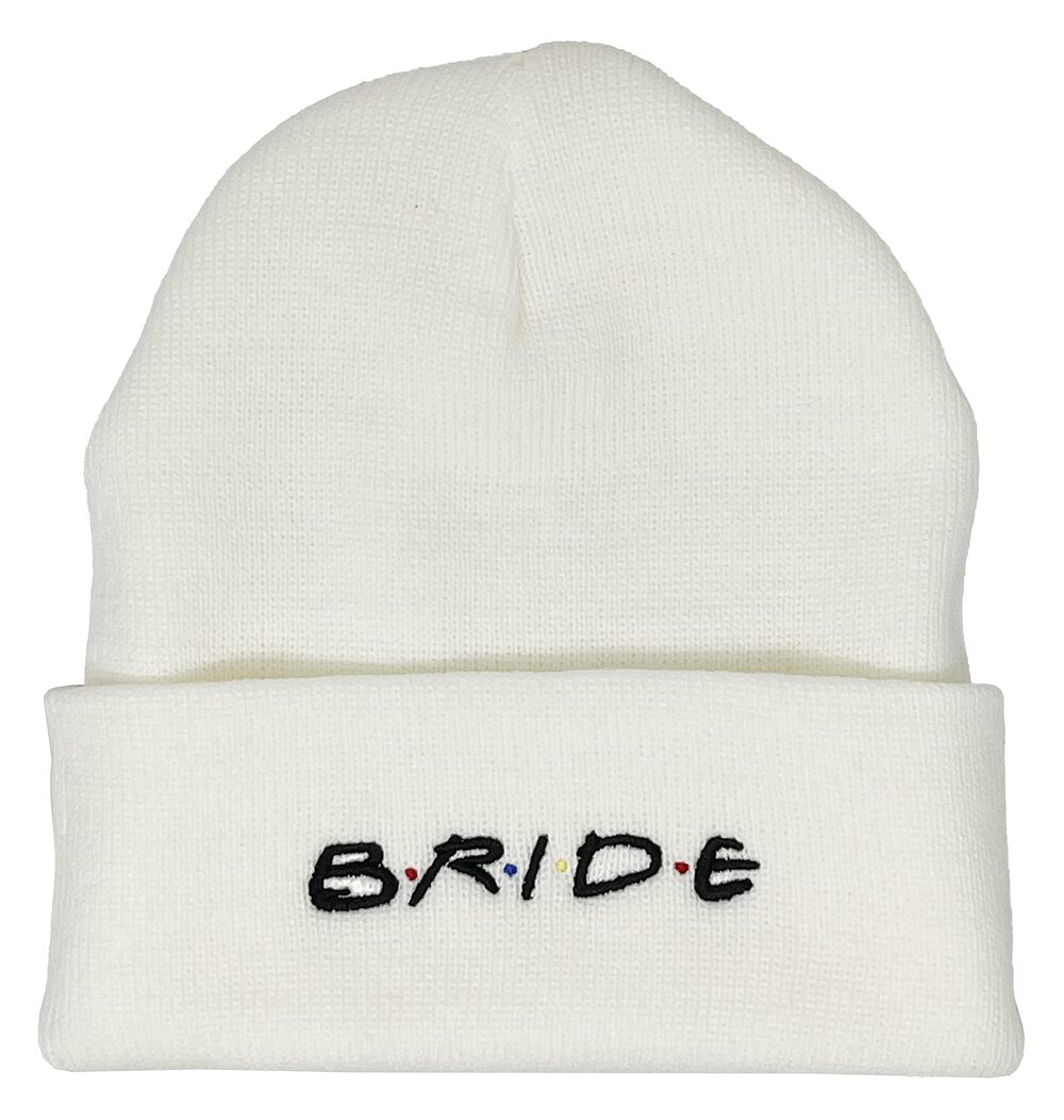 7060 Embroidered Bridal Beanie Hat : B.R.I.D.E - White